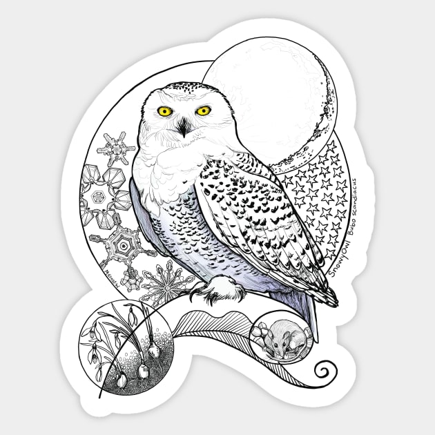 Snowy Owl Doodle in a blue wintery scene Sticker by mernstw
